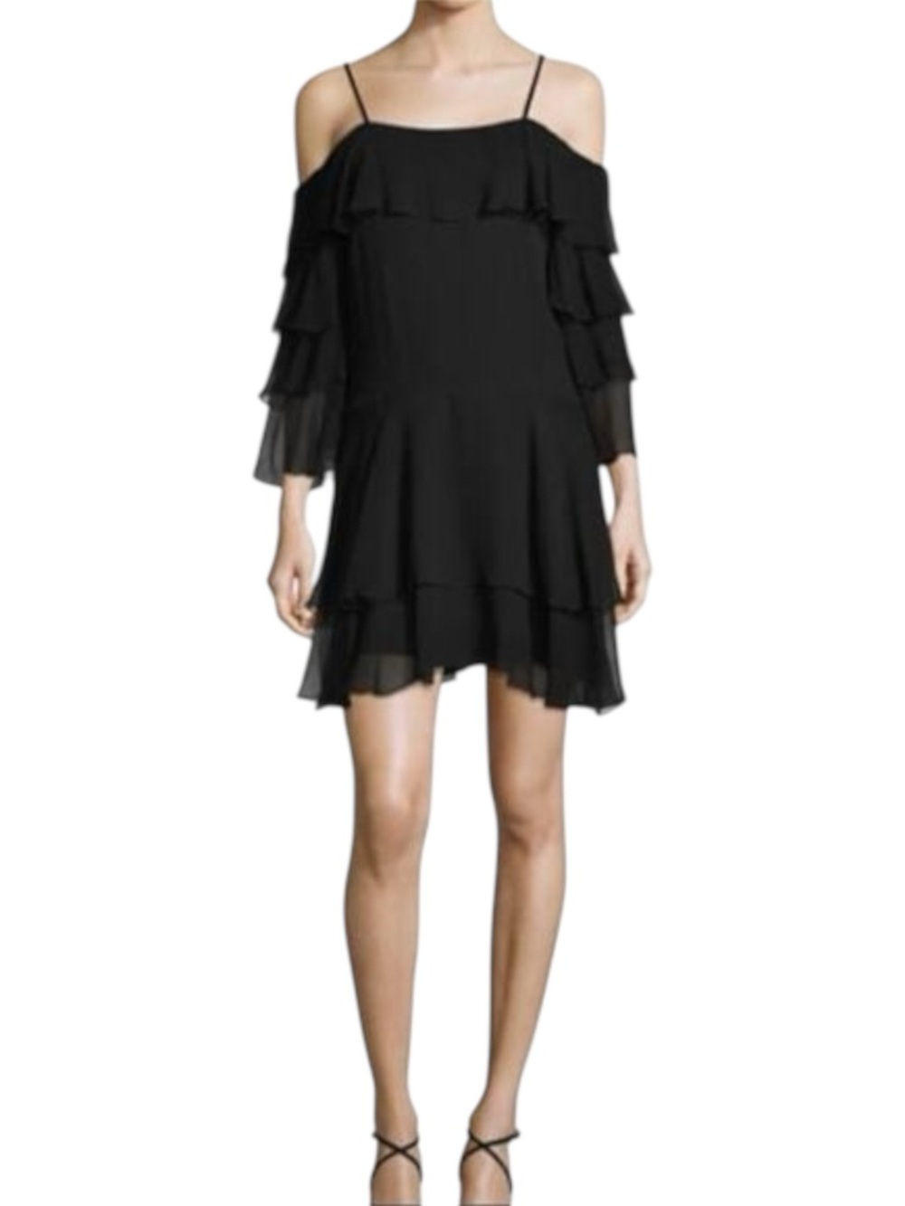 Alice + Olivia 100% Silk Tiered Ruffle Cold Shoulder Mini Dress Whimsigoth Fairy